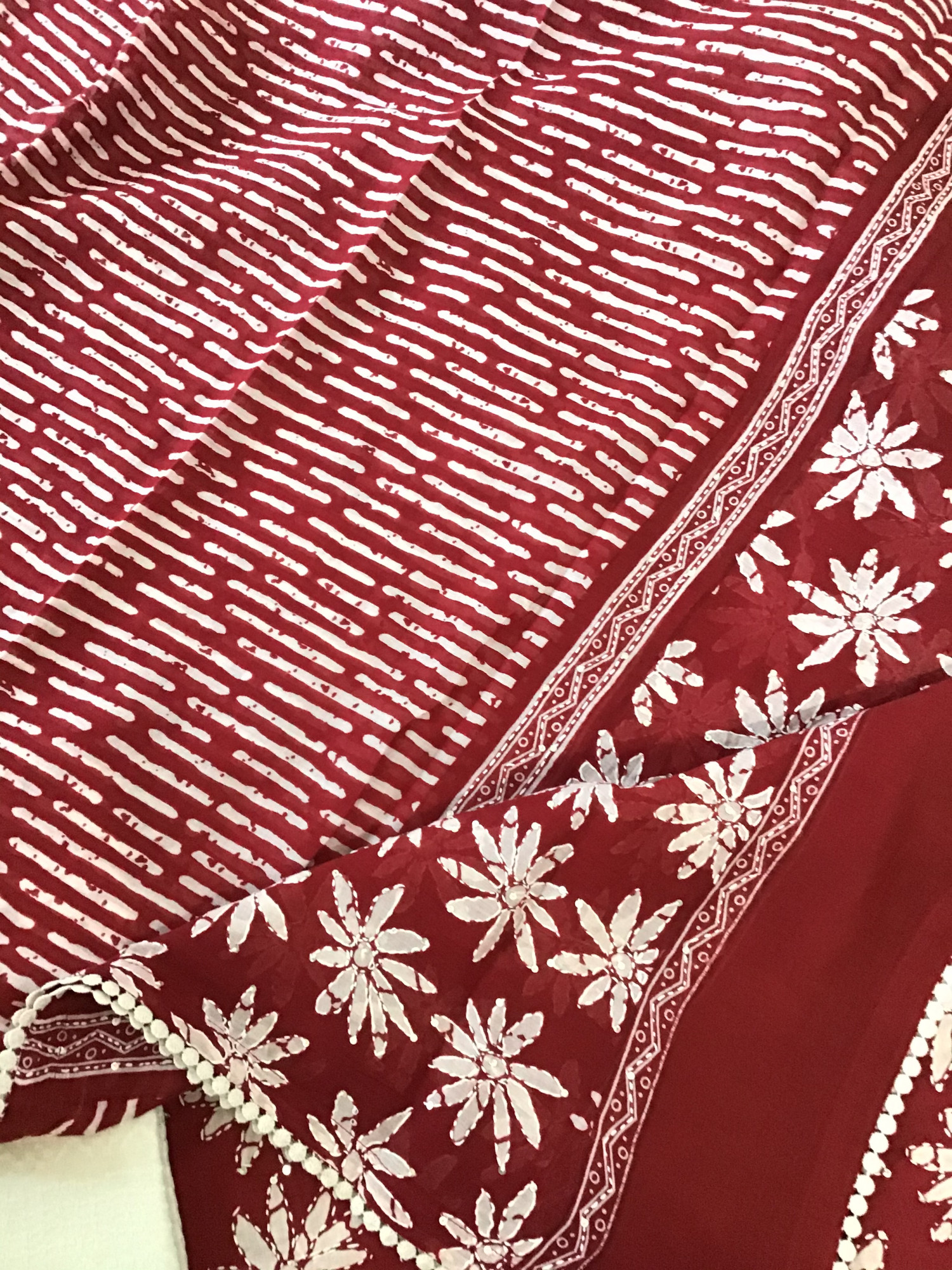 Pure Cotton Printed Embroidered Suit - Maroon