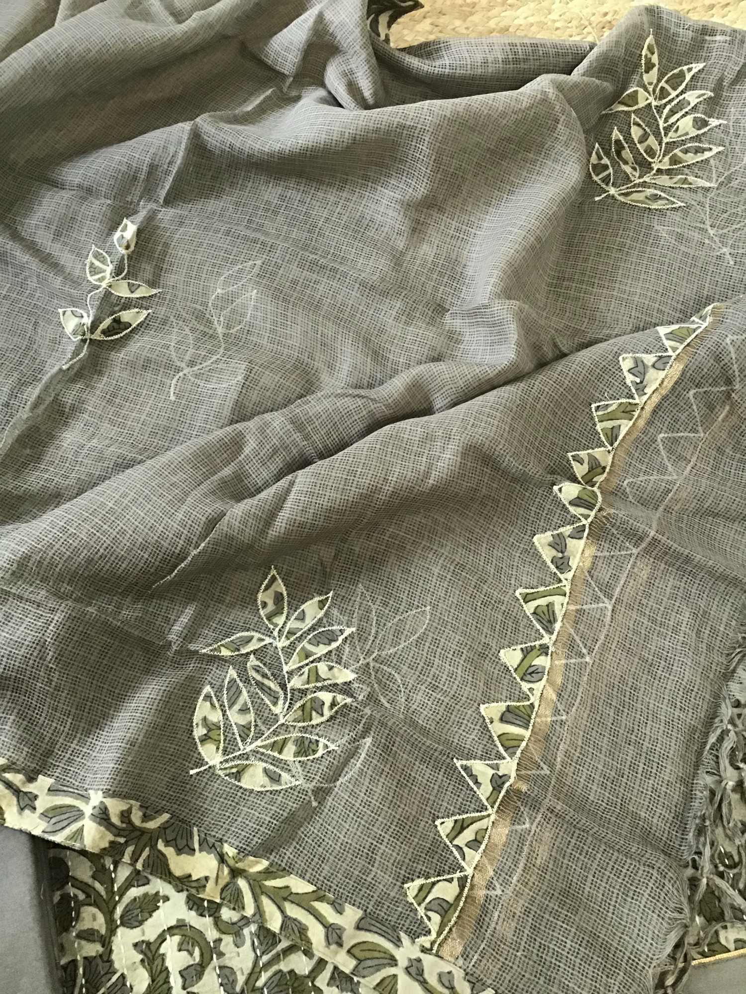 Pure Fine Cotton Printed Embroidered Suit - Brown