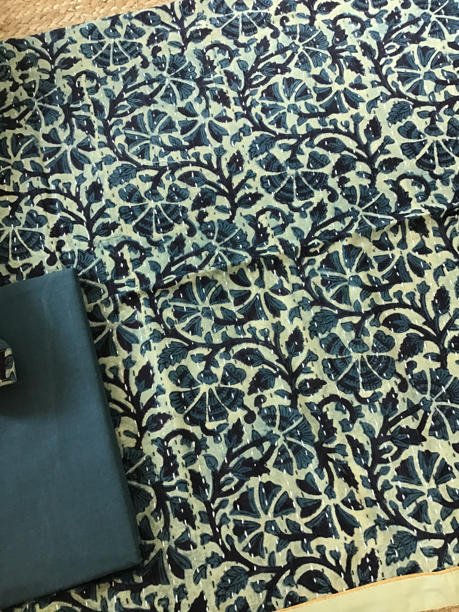 Pure Fine Cotton Printed Embroidered Suit - Green