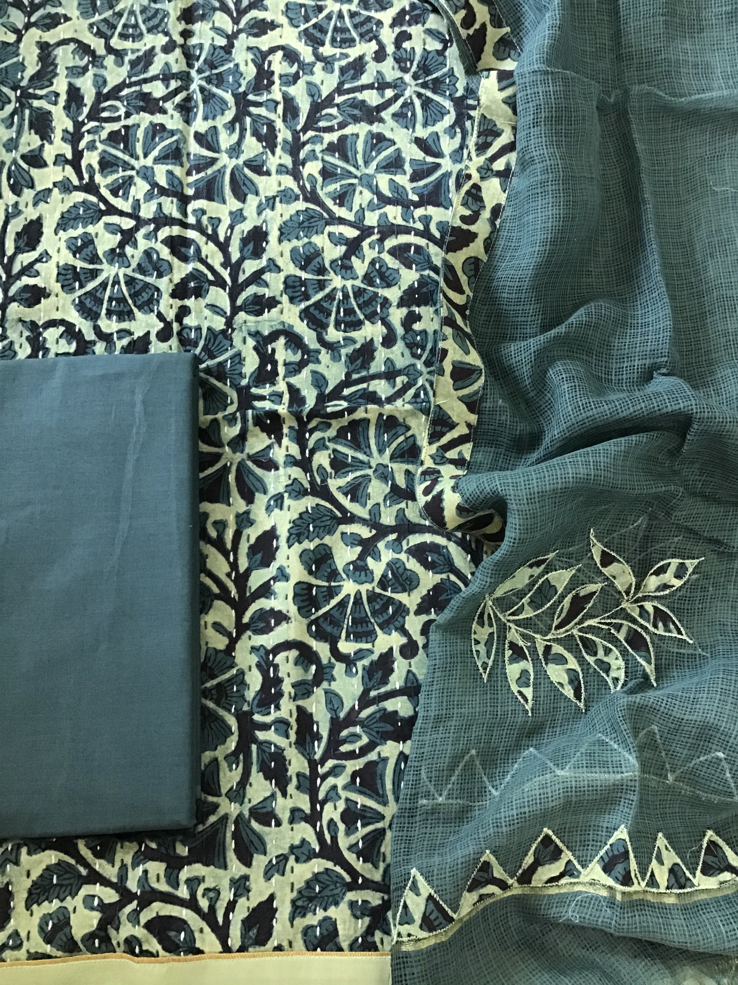 Pure Fine Cotton Printed Embroidered Suit - Green