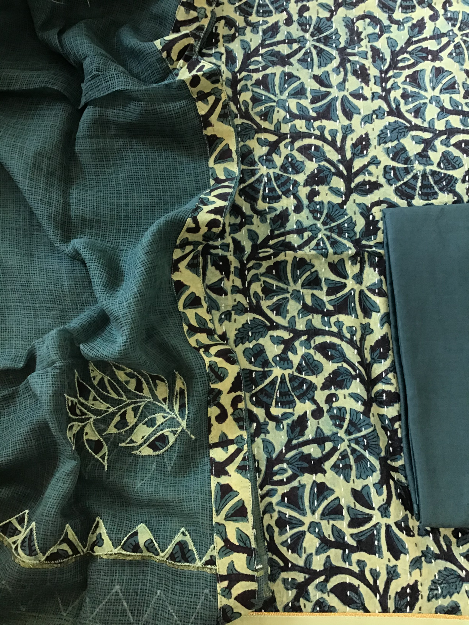 Pure Fine Cotton Printed Embroidered Suit - Green