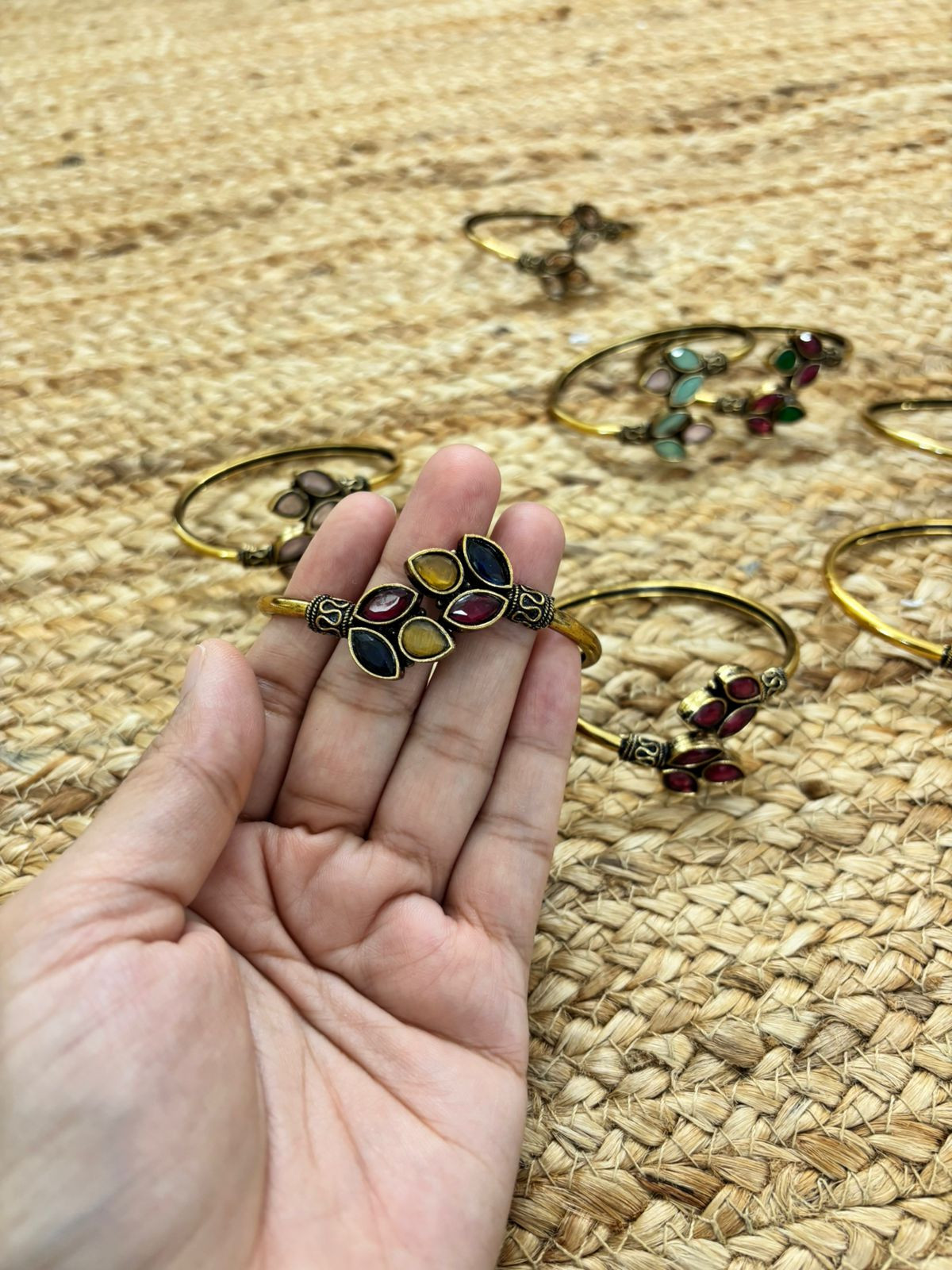 Metallic Oxidised Adjustable Gold Bangle - Multicolour