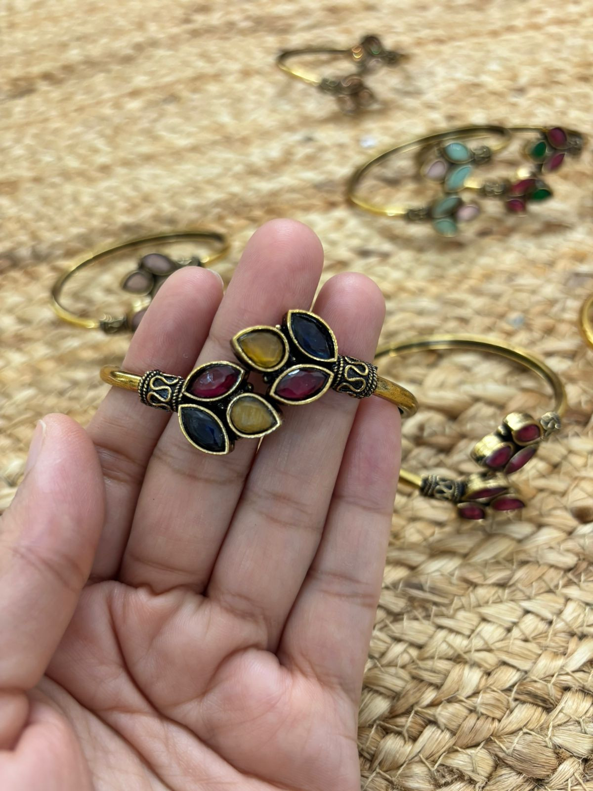 Metallic Oxidised Adjustable Gold Bangle - Multicolour