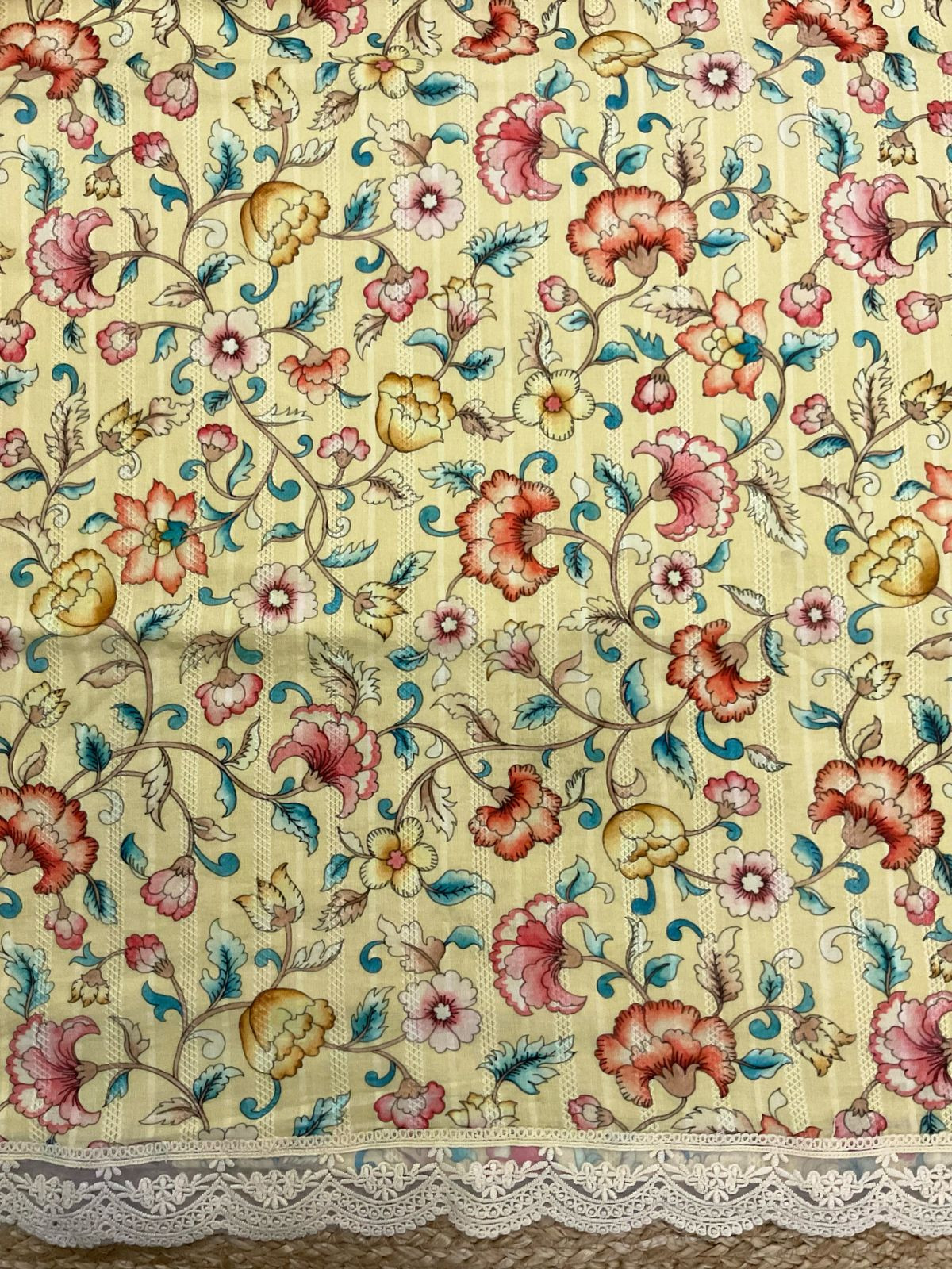 Pure Fine Mul Cotton Self Weaved Printed Suit - Yellow