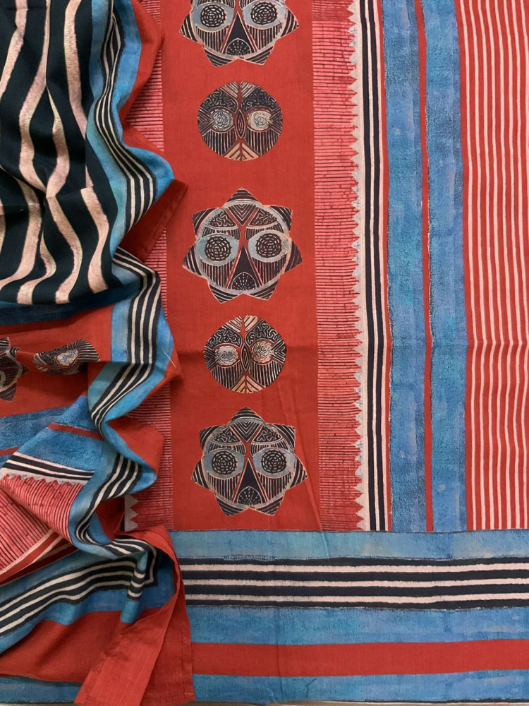 Image of Pure Mul Cotton Printed Suit - Red