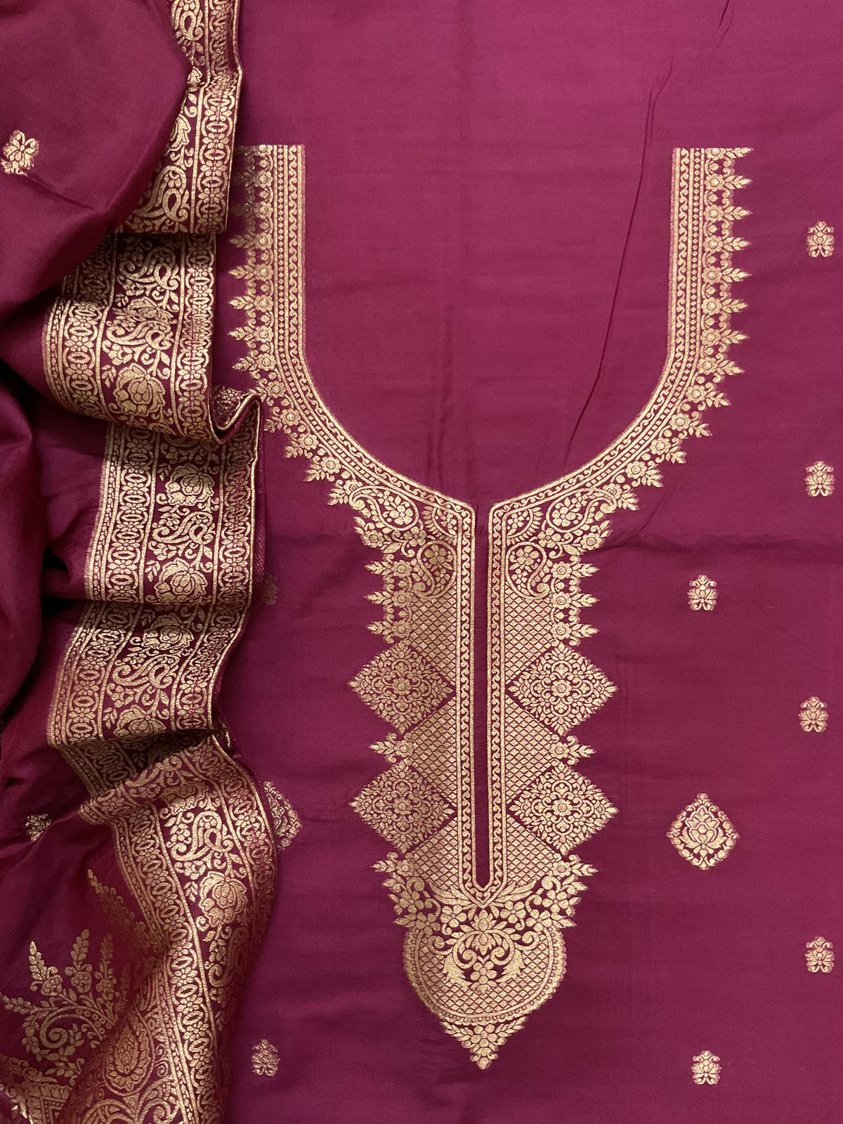 Pure Chanderi Banarasi Weaved Suit - Wine