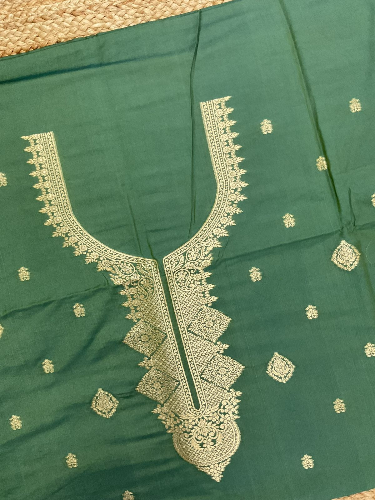 Pure Chanderi Banarasi Weaved Suit - Green