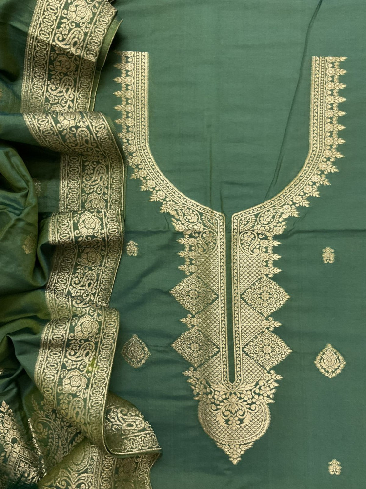 Image of Pure Chanderi Banarasi Weaved Suit - Green