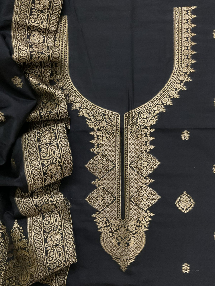 Image of Pure Chanderi Banarasi Weaved Suit - Black