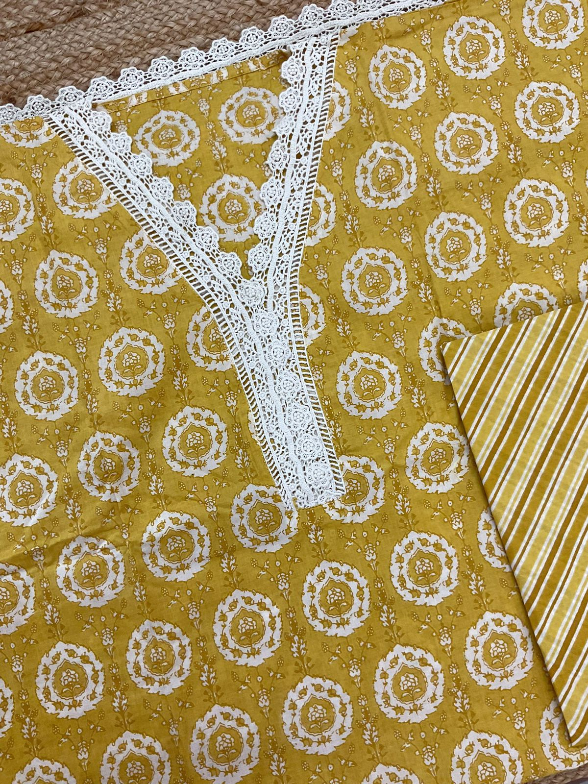 Pure Cotton Printed Embroidered Suit - Yellow