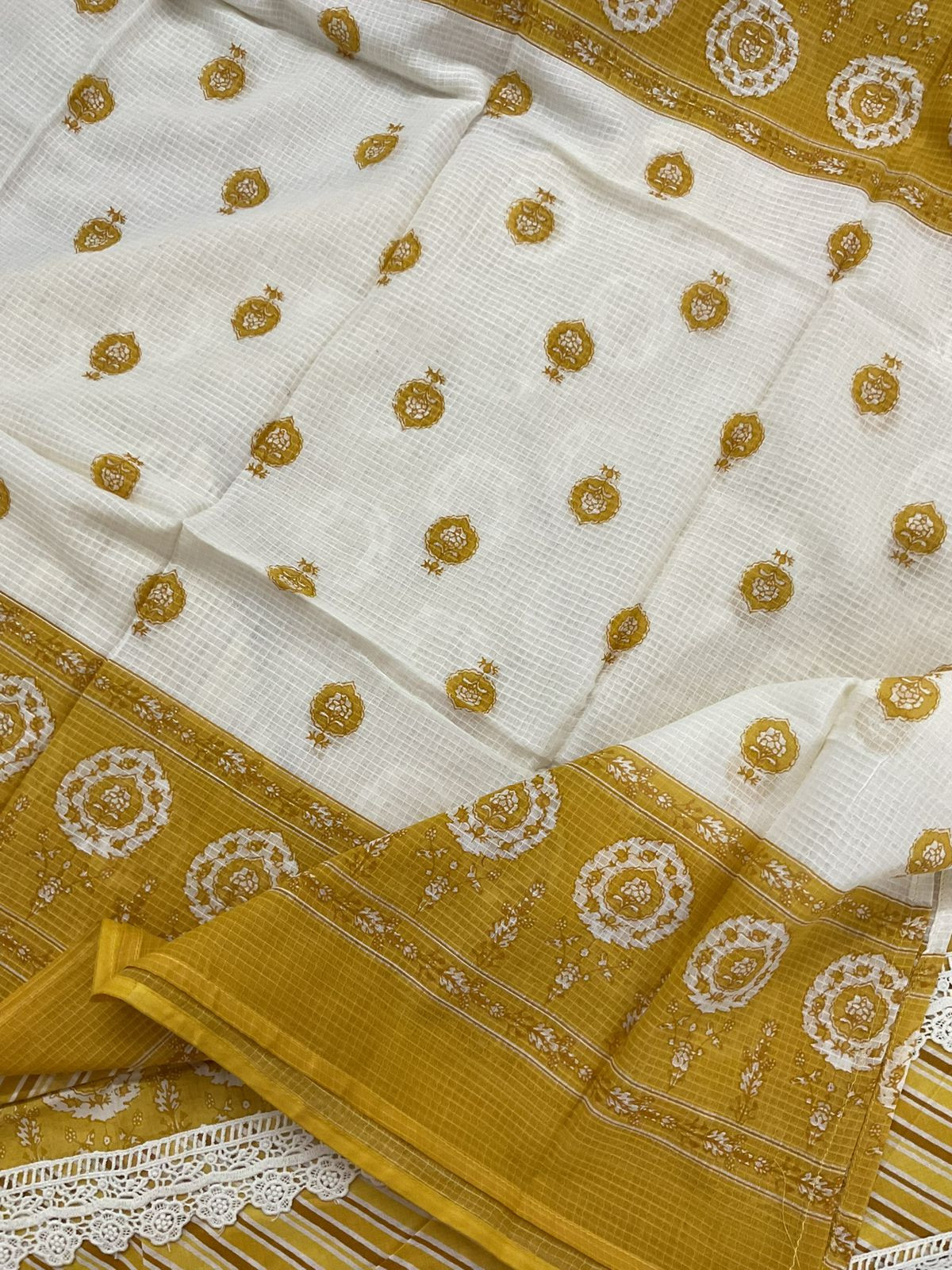 Pure Cotton Printed Embroidered Suit - Yellow