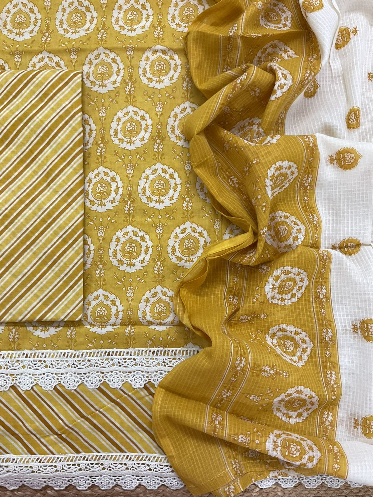 Pure Cotton Printed Embroidered Suit - Yellow