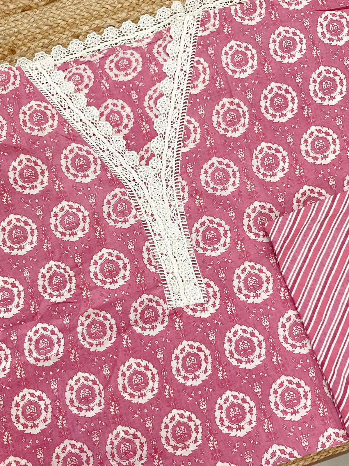 Pure Cotton Printed Embroidered Suit - Pink