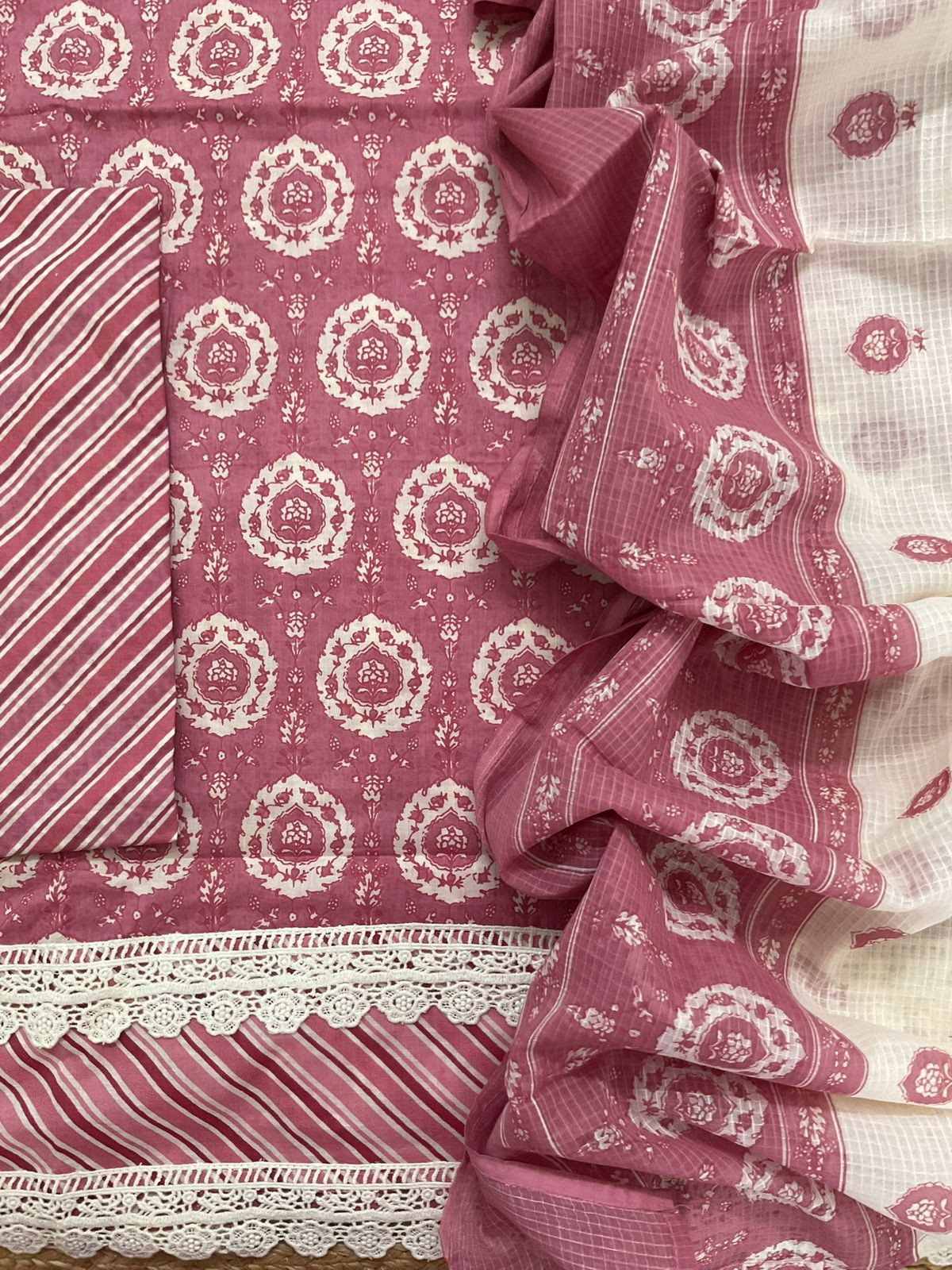 Pure Cotton Printed Embroidered Suit - Pink