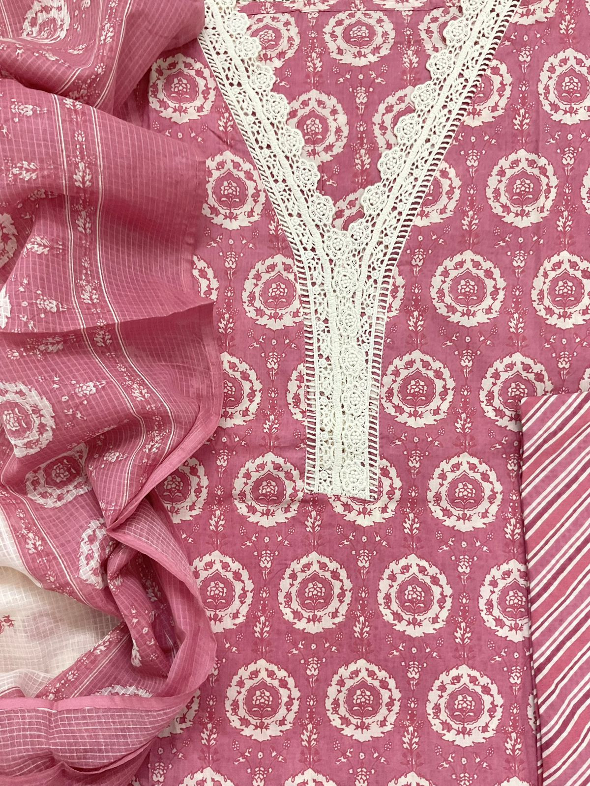 Pure Cotton Printed Embroidered Suit - Pink