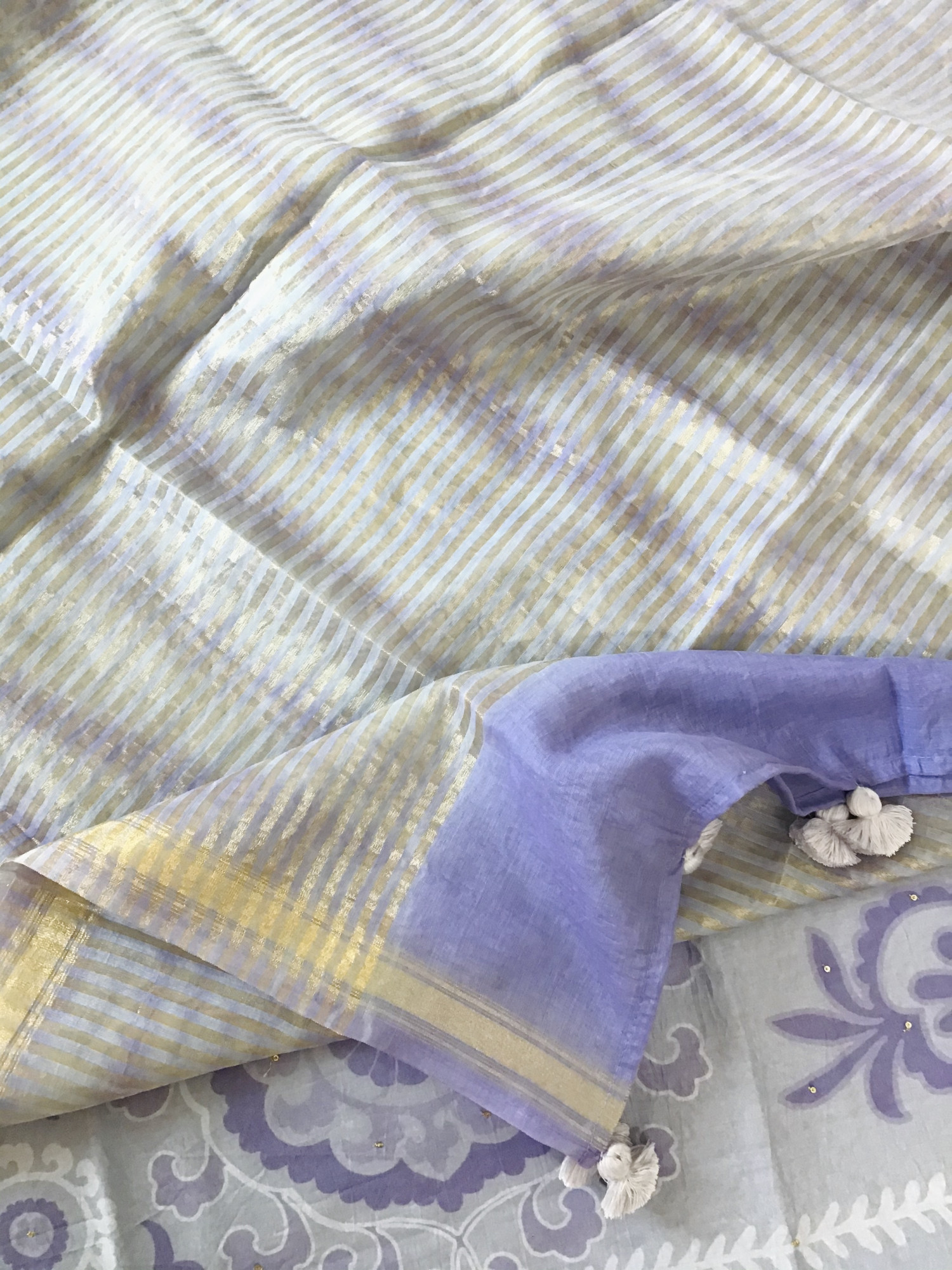 Pure Chanderi Printed Embroidered Suit - Lavender