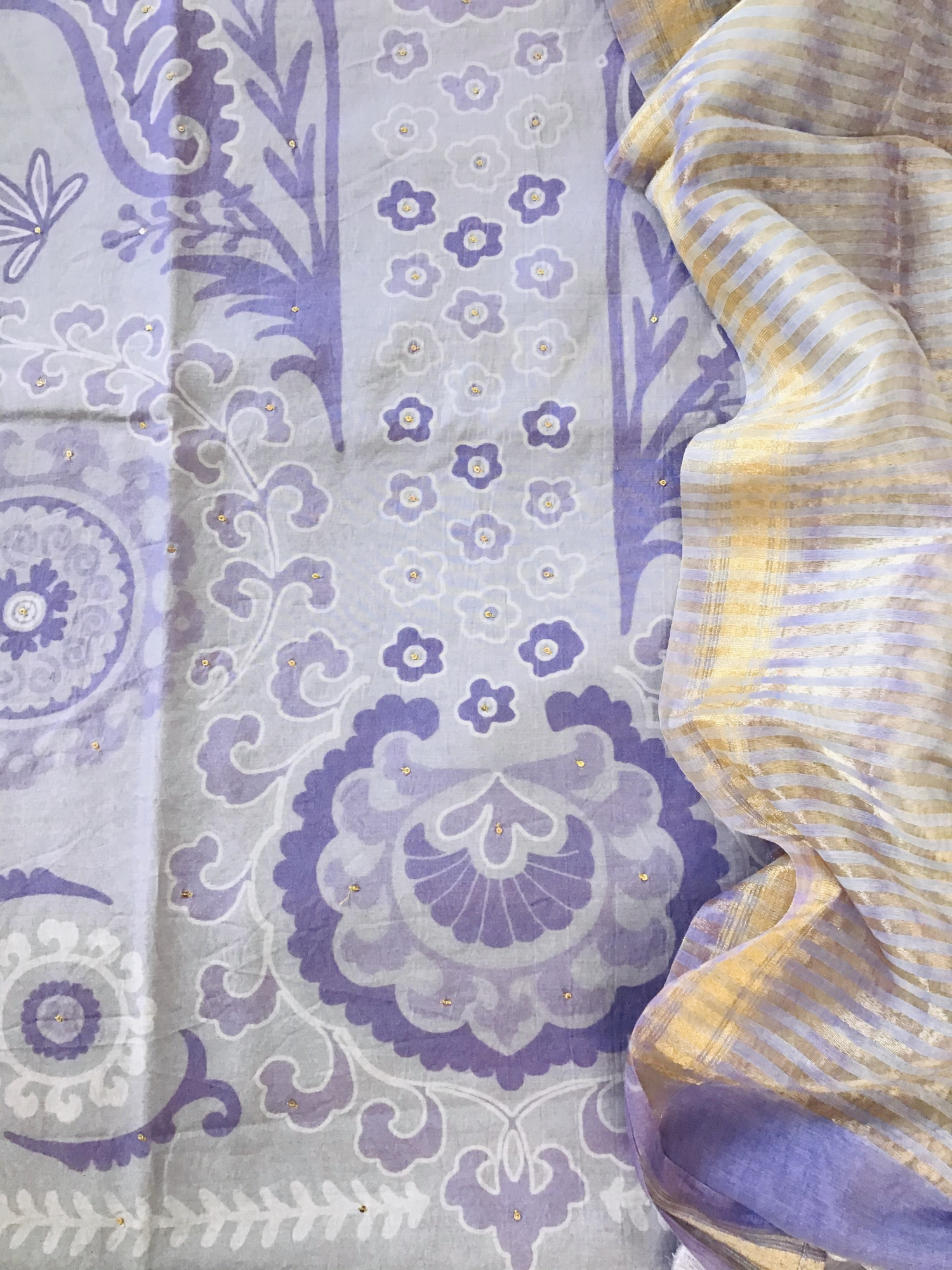 Pure Chanderi Printed Embroidered Suit - Lavender