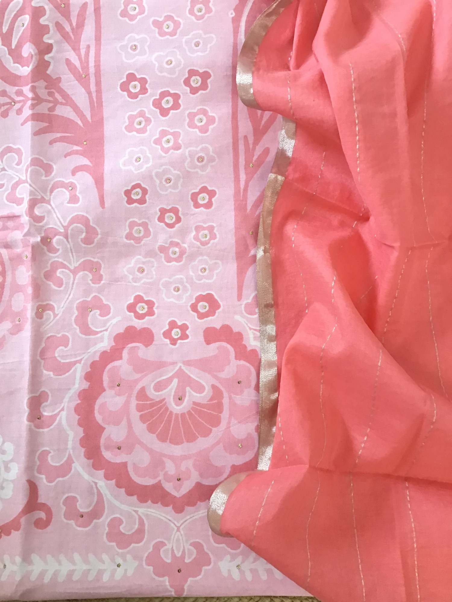 Pure Chanderi Printed Embroidered Suit - Pink