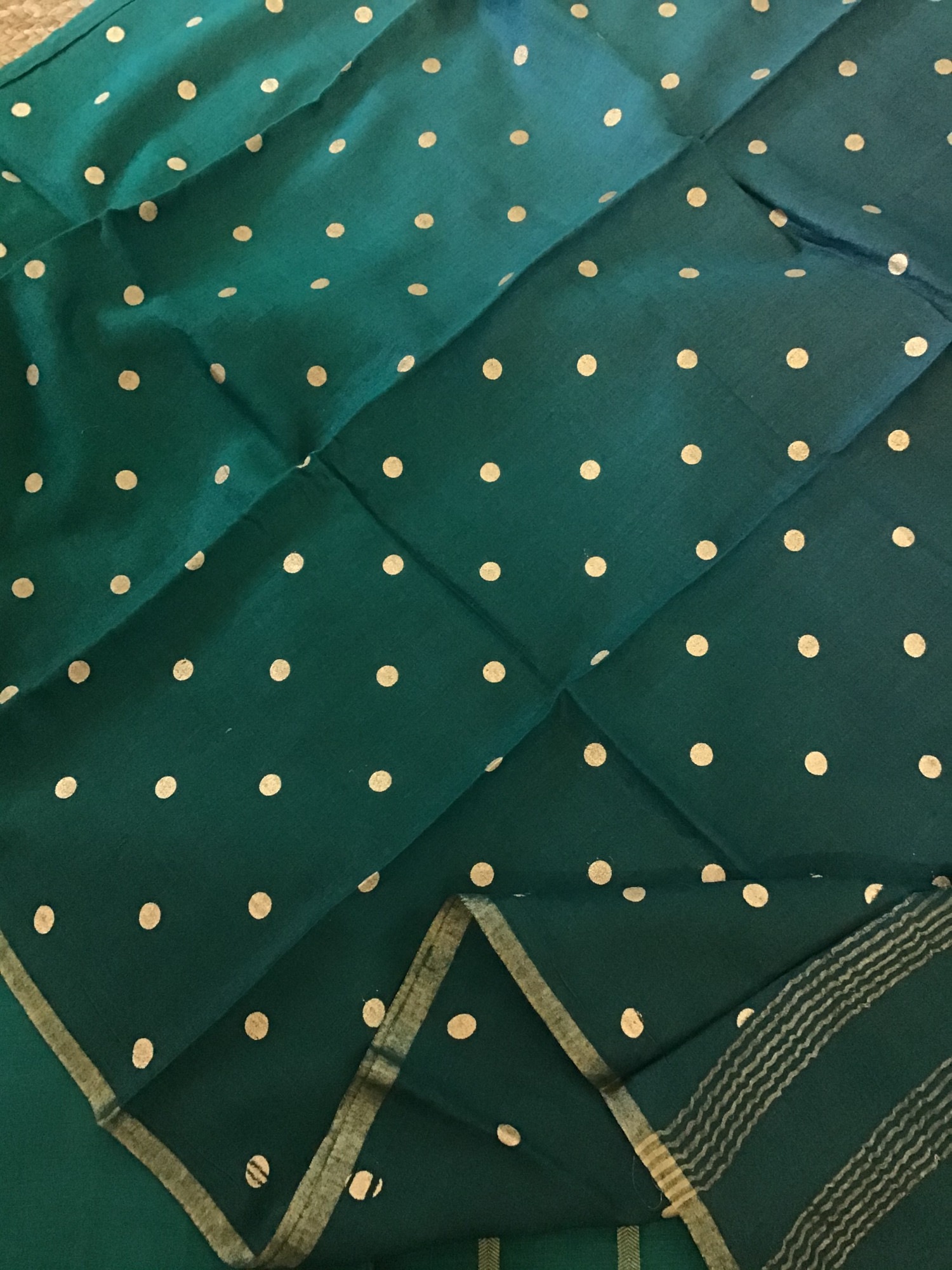 Soft Fine Tussar Printed Banarasi Weaved Suit - Green