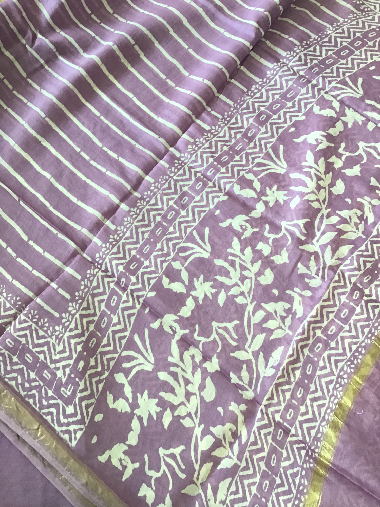 Pure Hakoba Cotton Printed Embroidered Suit - Lavender