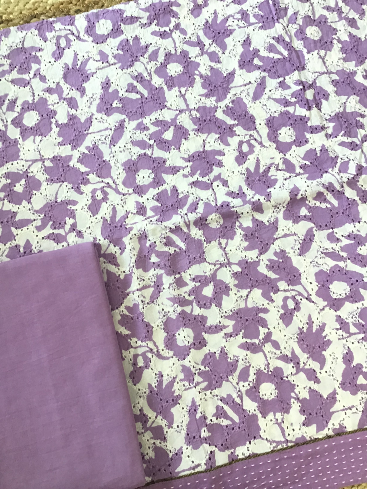 Pure Hakoba Cotton Printed Embroidered Suit - Lavender