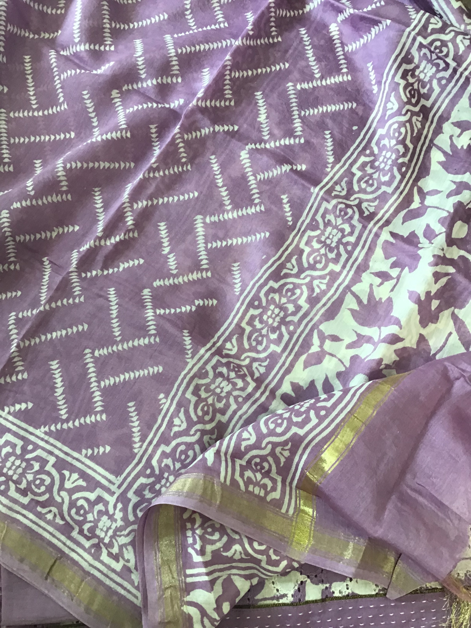 Pure Hakoba Cotton Printed Embroidered Suit - Lavender