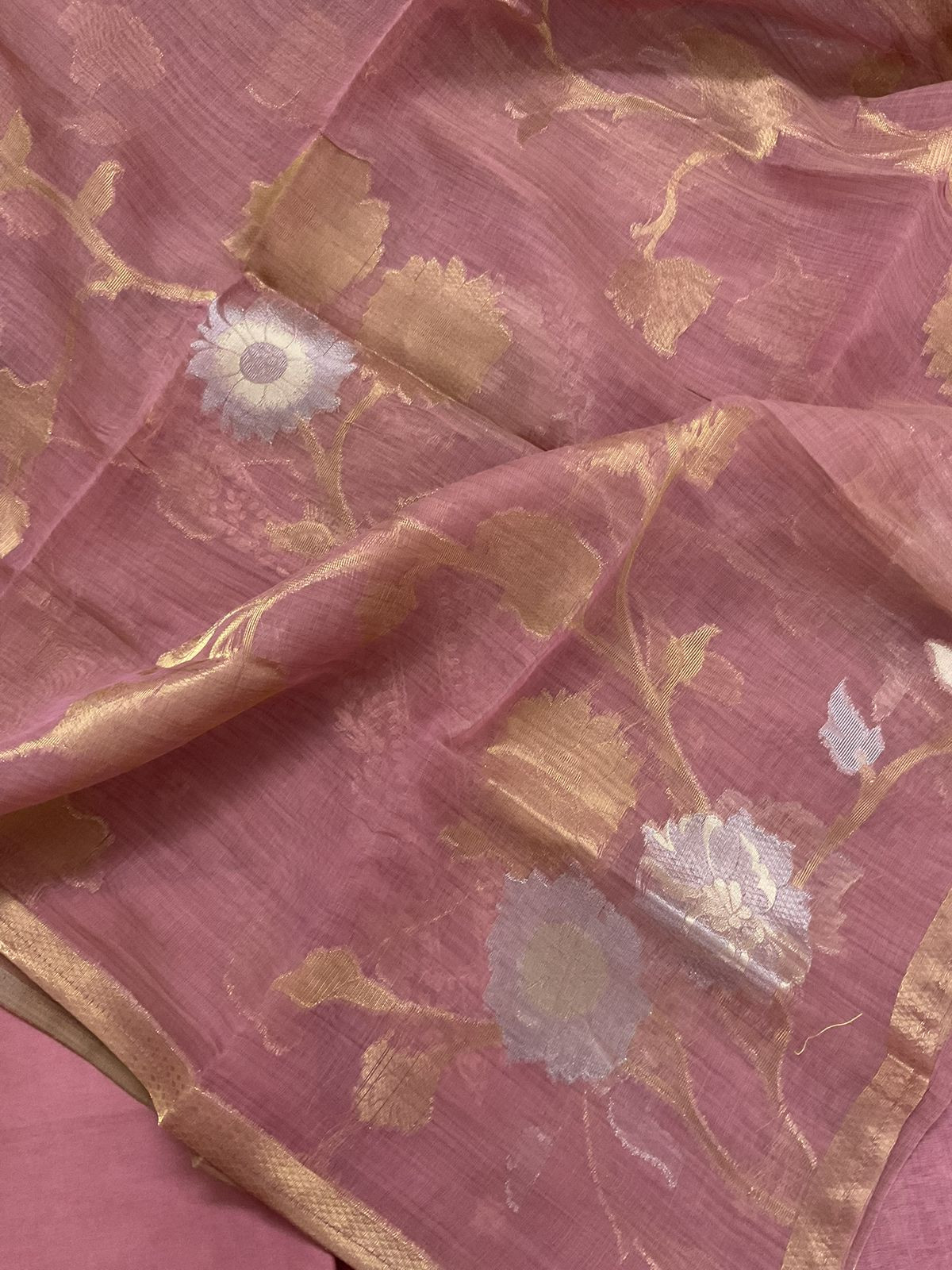 Soft Slub Chanderi Jamdani Weaved Embroidered Suit - Pink