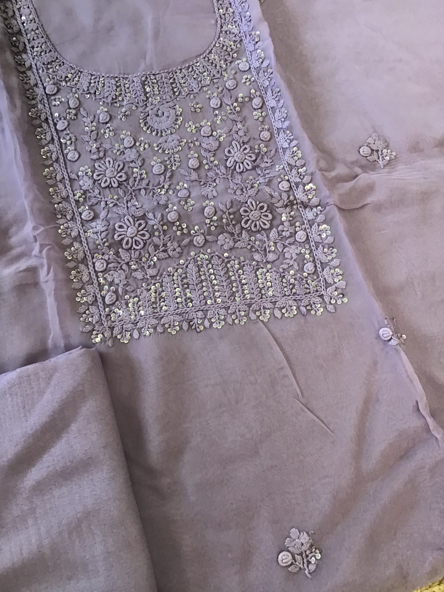 Pure Organza Embroidered Suit - Purple