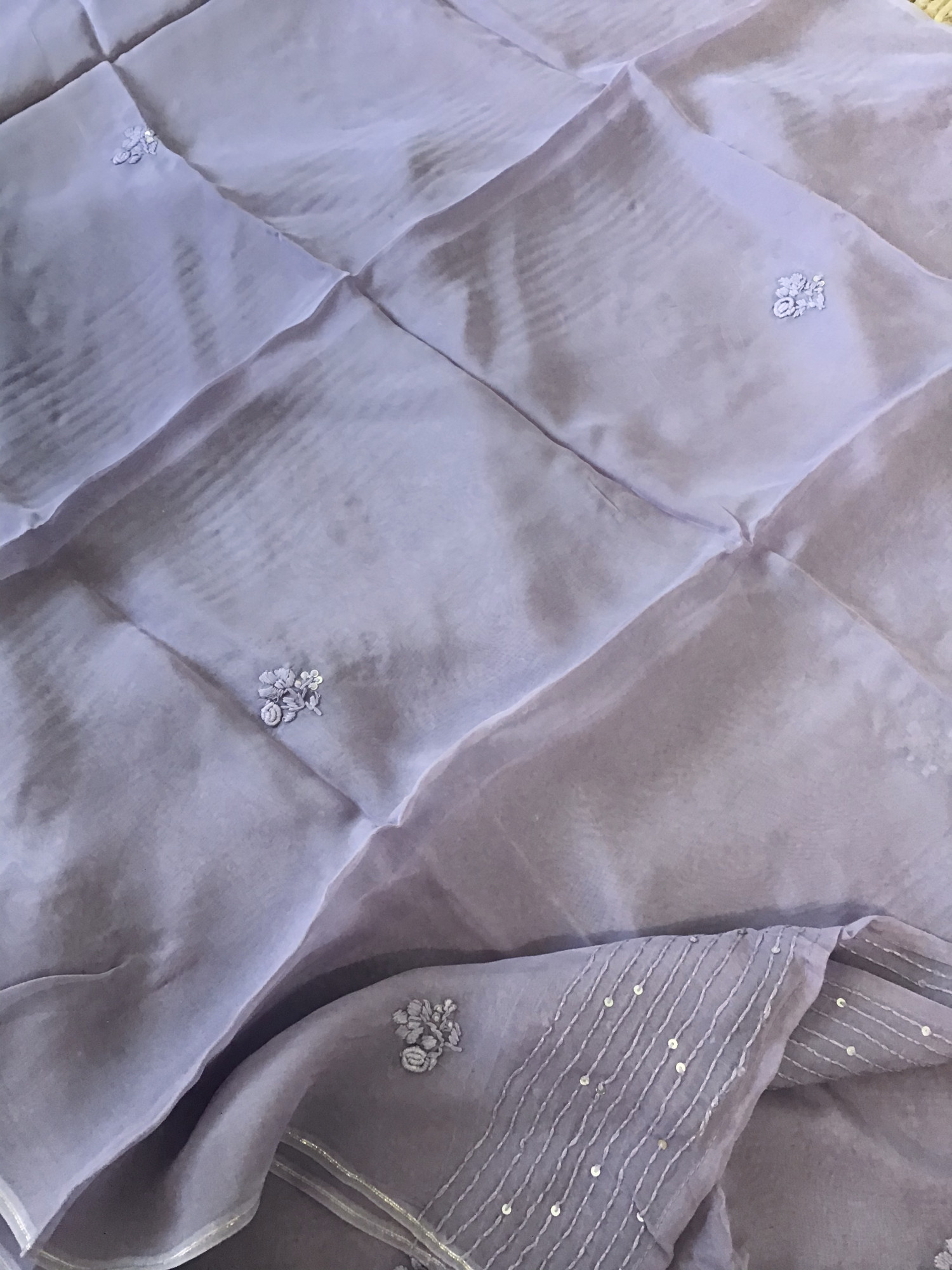 Pure Organza Embroidered Suit - Purple