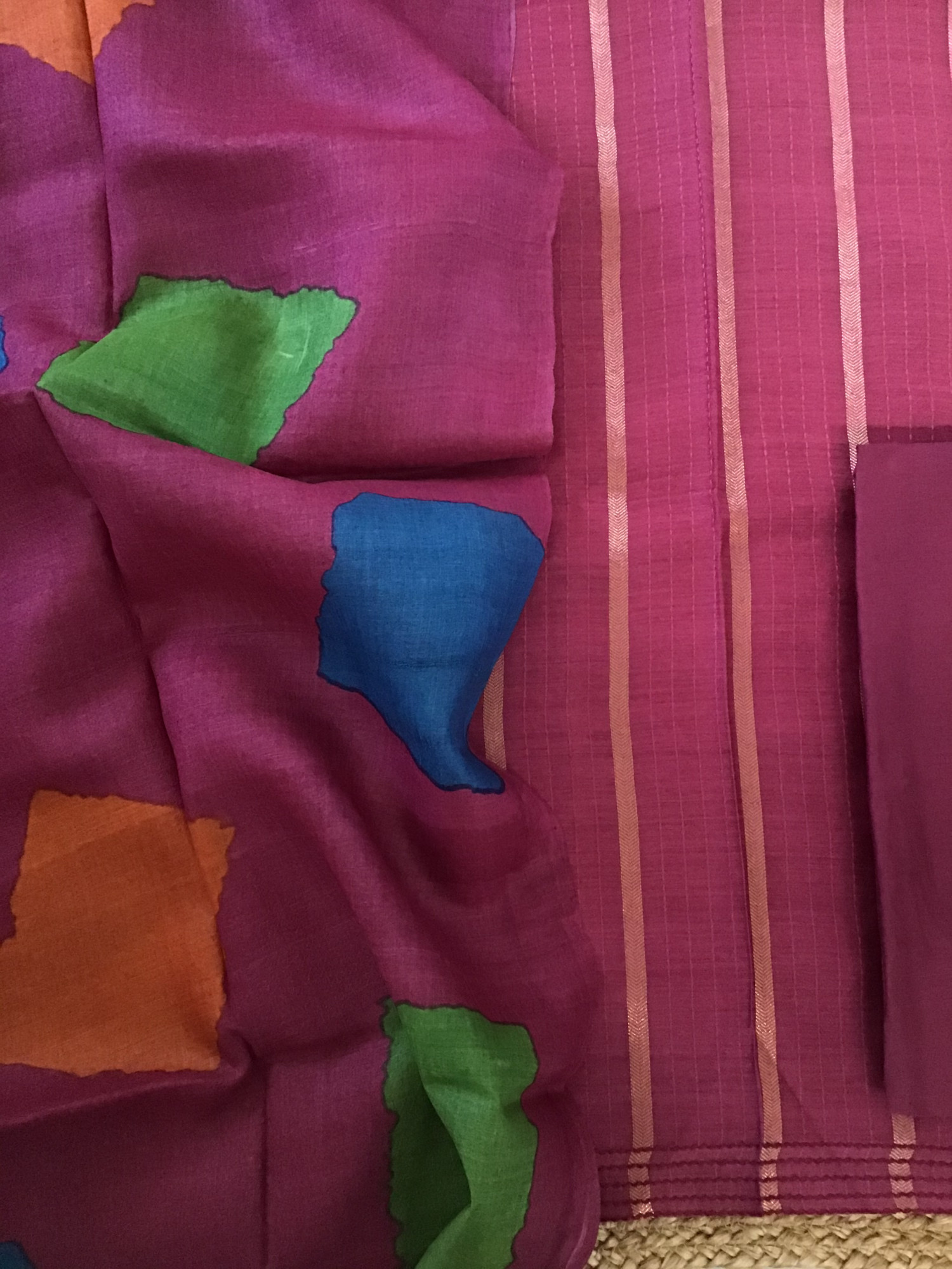 Soft Fine Tussar Printed Banarasi Weaved Suit - Magenta