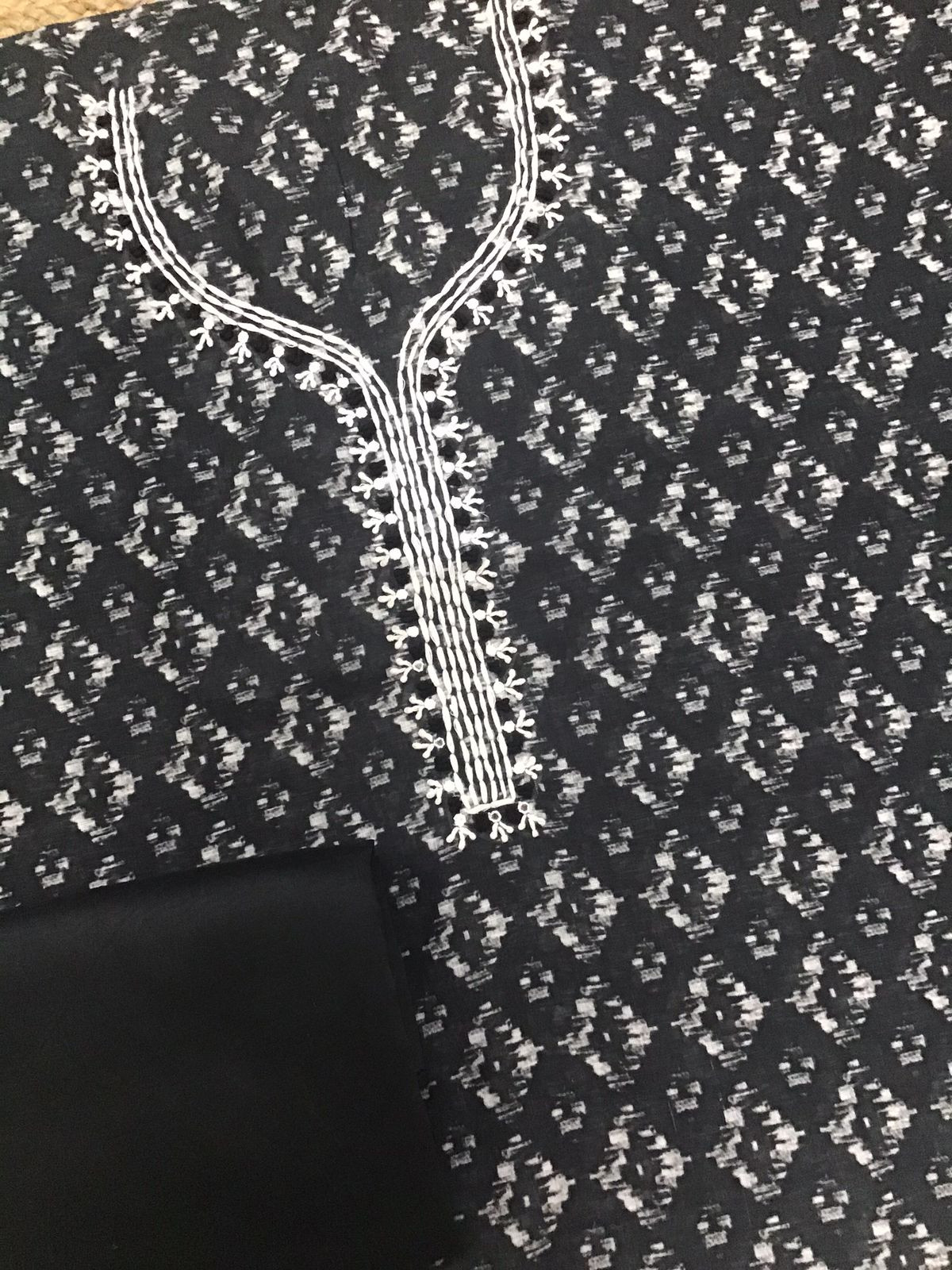 Soft Semi Linen Jute Cotton Printed Embroidered Suit - Black