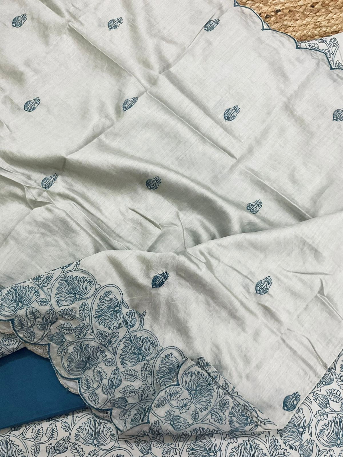 Soft Silk Embroidered Suit - Grey