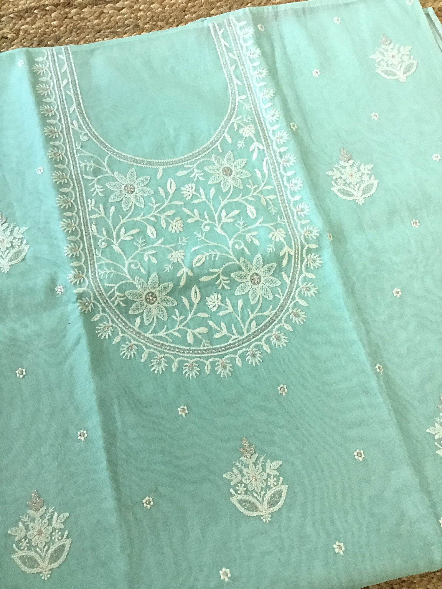Soft Chanderi Embroidered Suit - SeaGreen