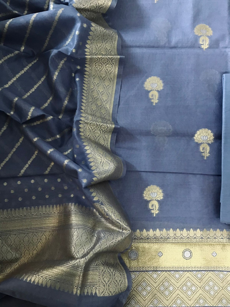 Image of Pure Fine Chanderi Banarasi Weaved Suit - Lilac