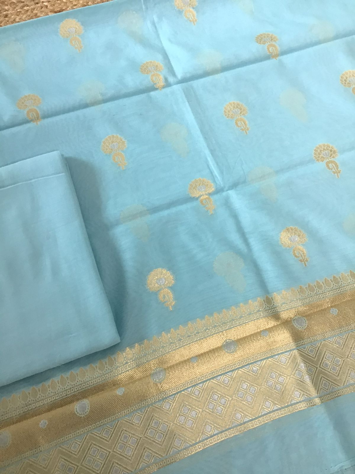 Pure Fine Chanderi Banarasi Weaved Suit - Blue