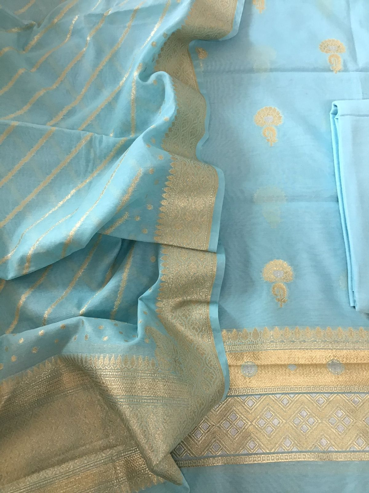 Pure Fine Chanderi Banarasi Weaved Suit - Blue