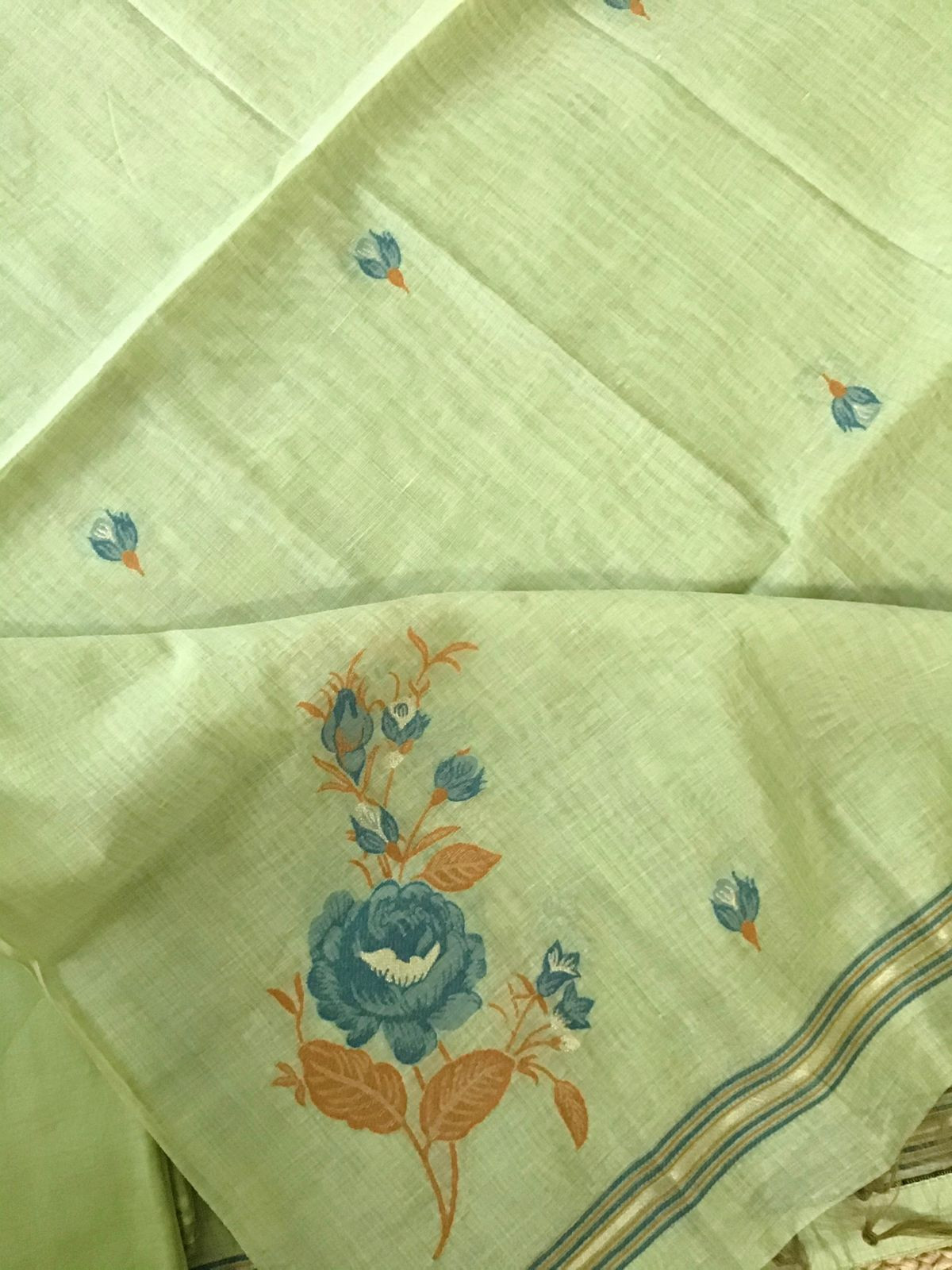 Soft Slub Chanderi Jamdani Weaved Embroidered Suit - Green