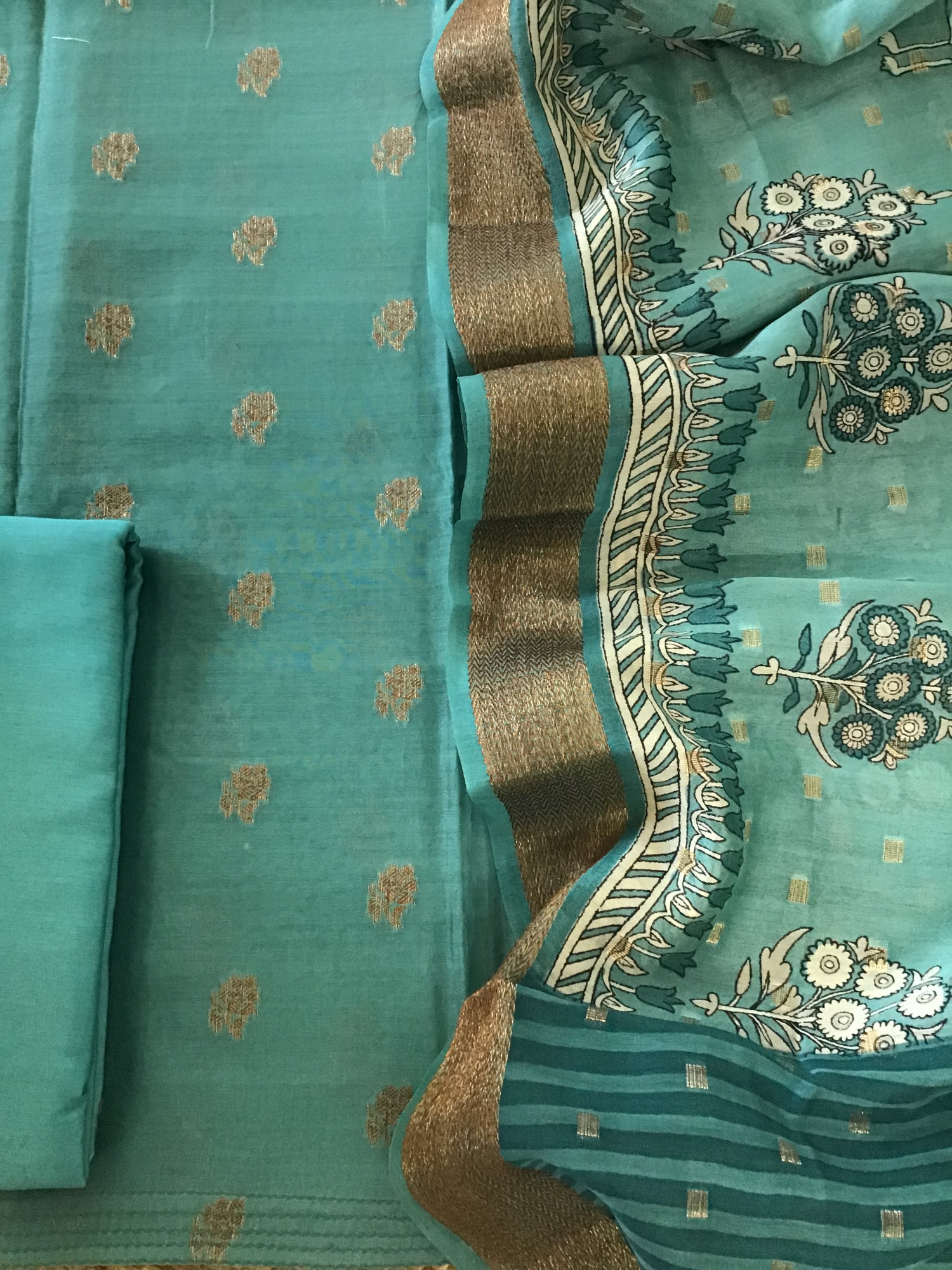 Pure Chanderi Banarasi Weaved Printed Suit - Green