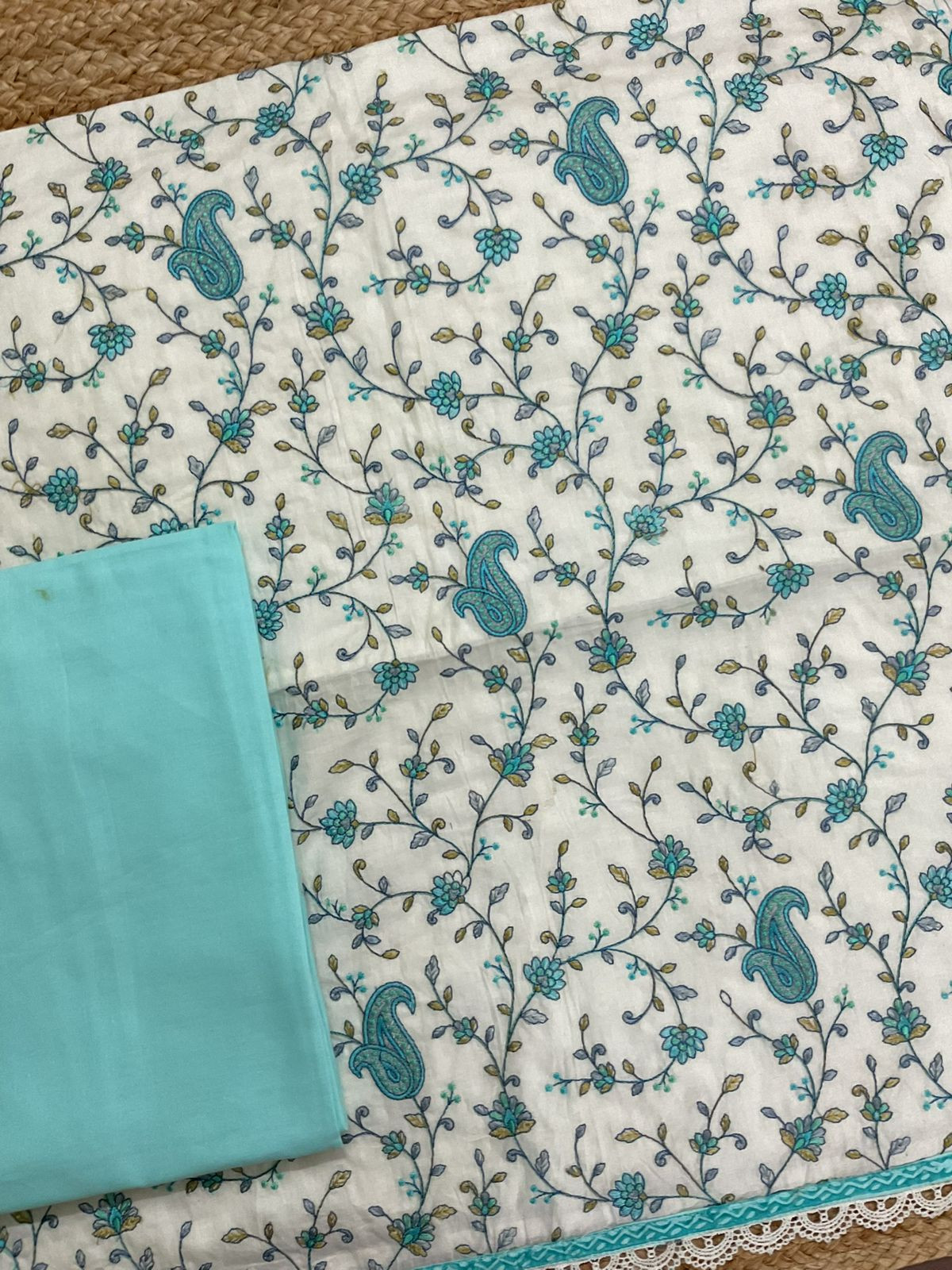 Pure Fine Mul Cotton Printed Embroidered Suit - Offwhite