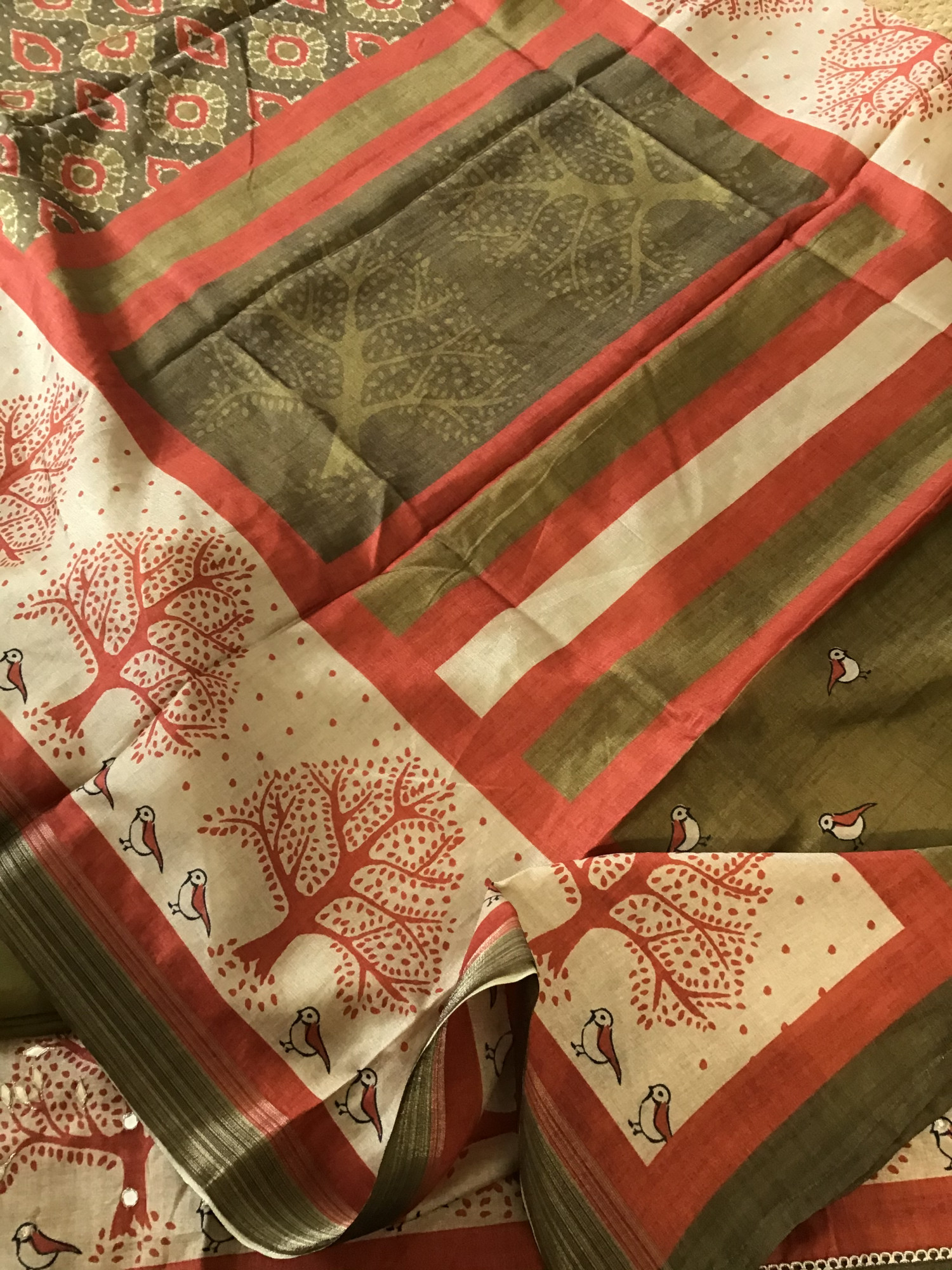 Soft Semi Tussar Silk Printed Embroidered Suit - MehandiGreen