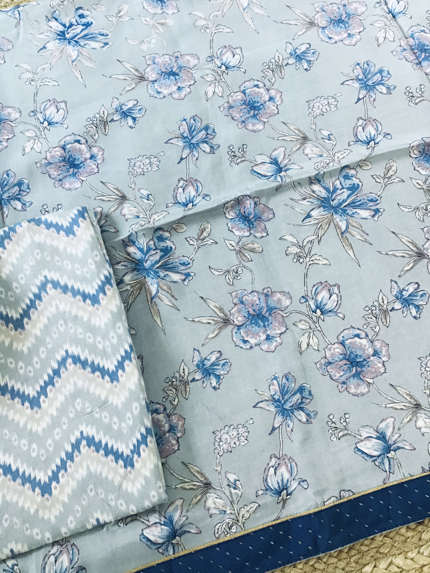 Soft Muslin Printed Embroidered Border Suit - Grey