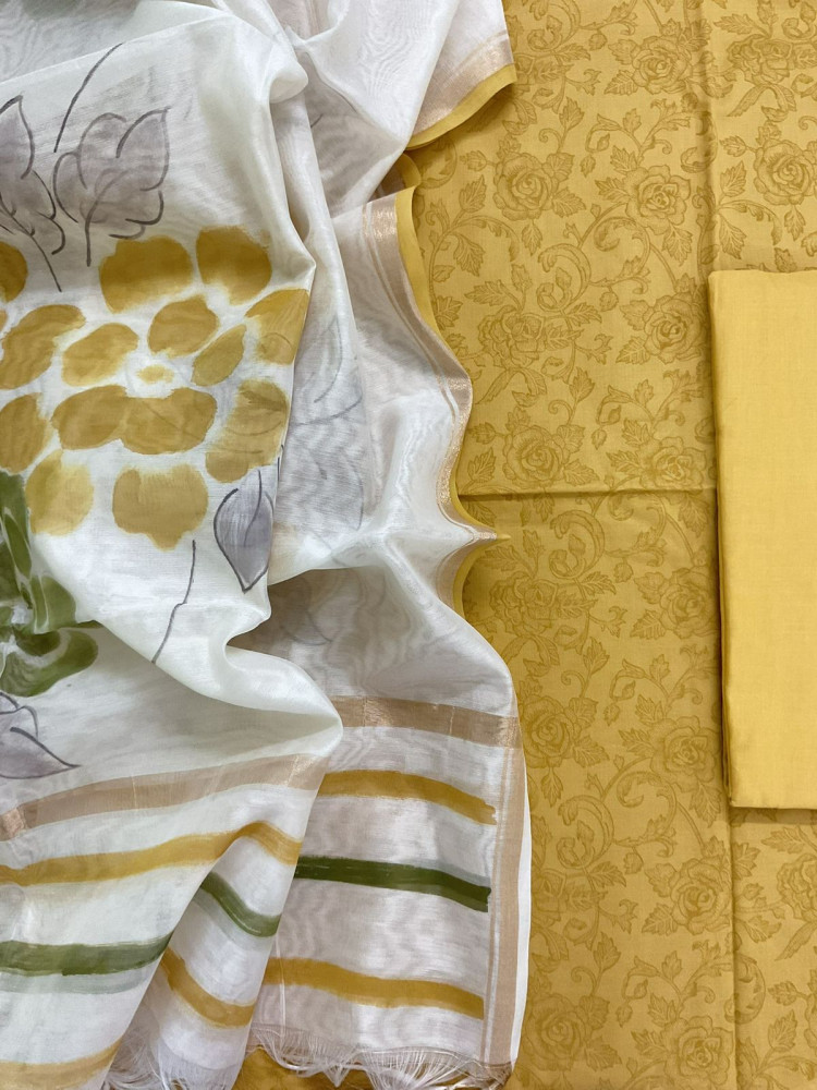 Image of Pure Cotton Printed Suit - Yellow