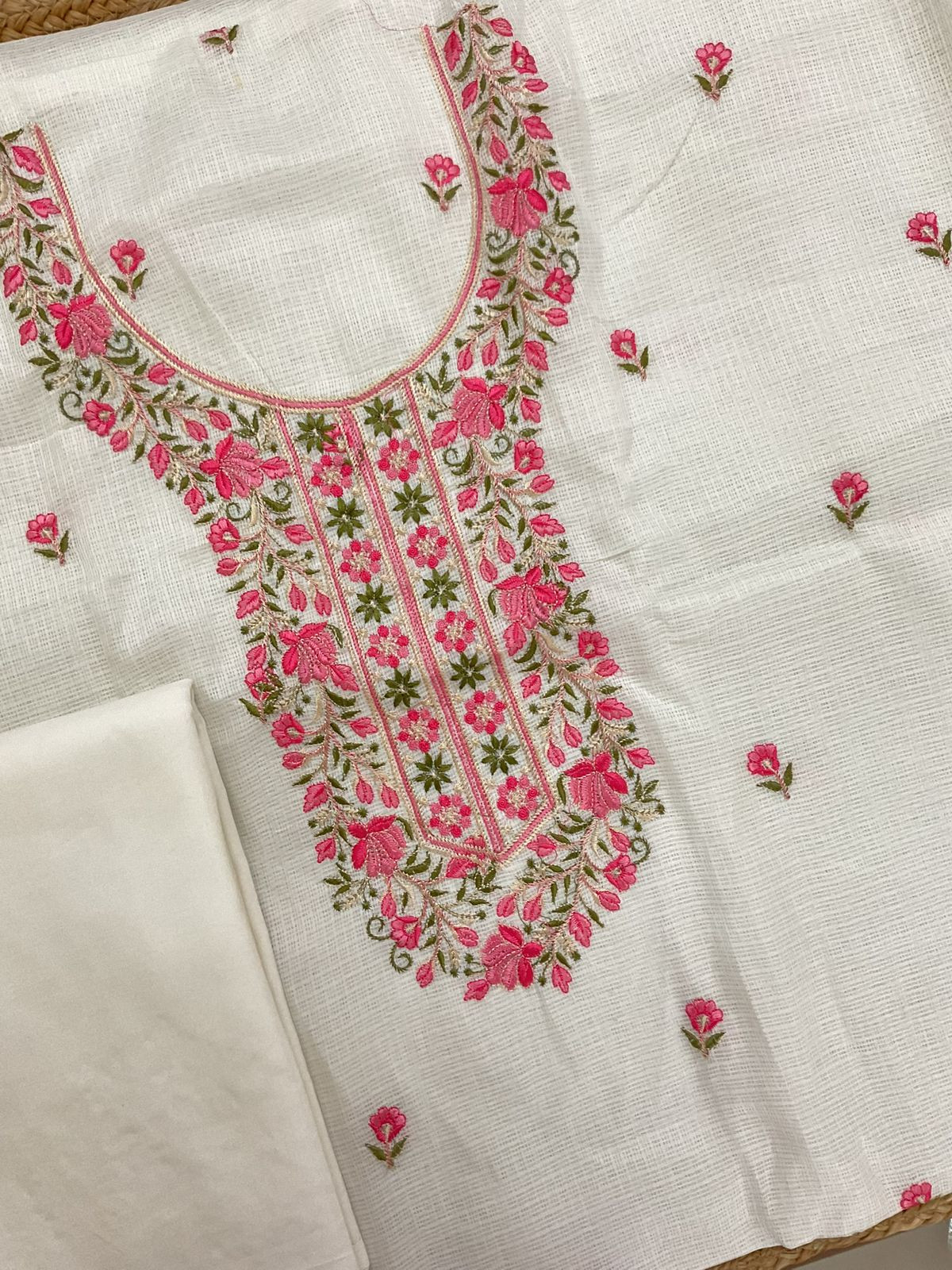 Soft Kota Silk Embroidered Suit - Off White