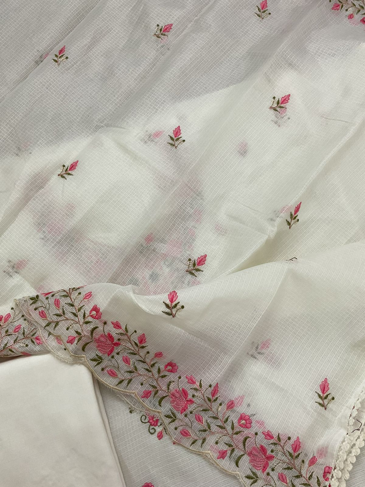 Soft Kota Silk Embroidered Suit - Off White