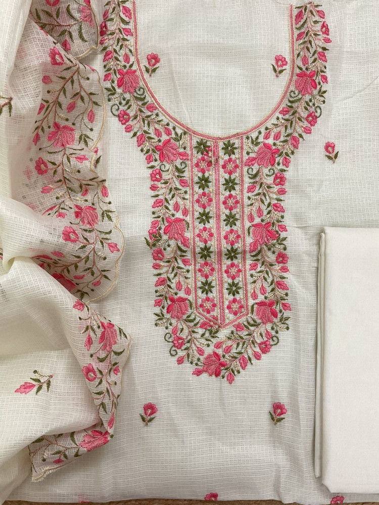 Image of Soft Kota Silk Embroidered Suit - Off White