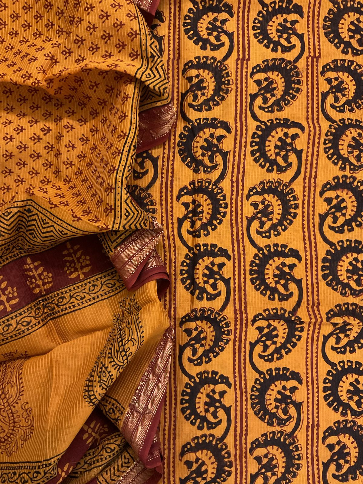 Pure Maheshwari Self Weaved Bagh Printed Suit - Orange