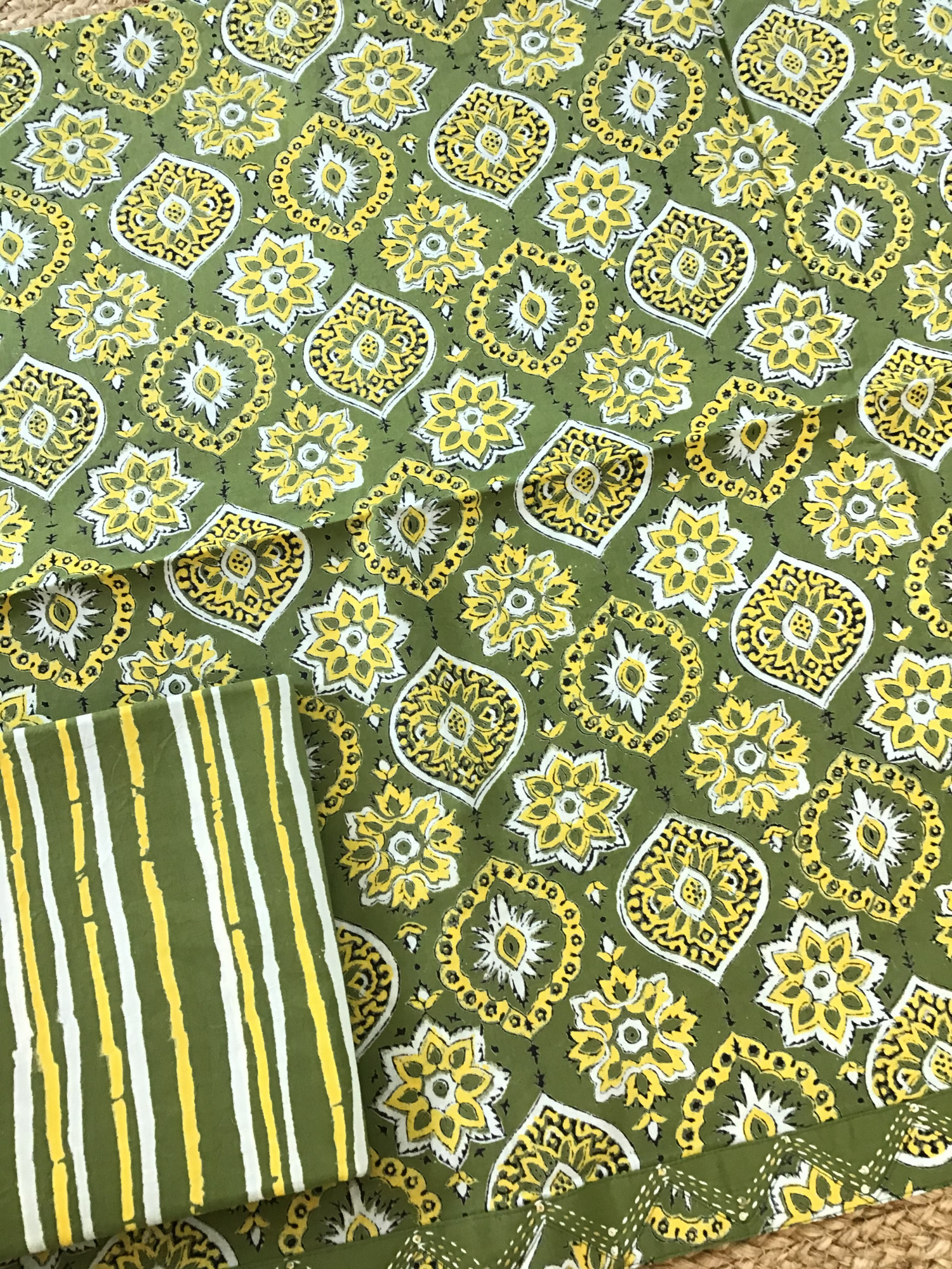 Pure Cotton Printed Embroidered Border Suit - Green