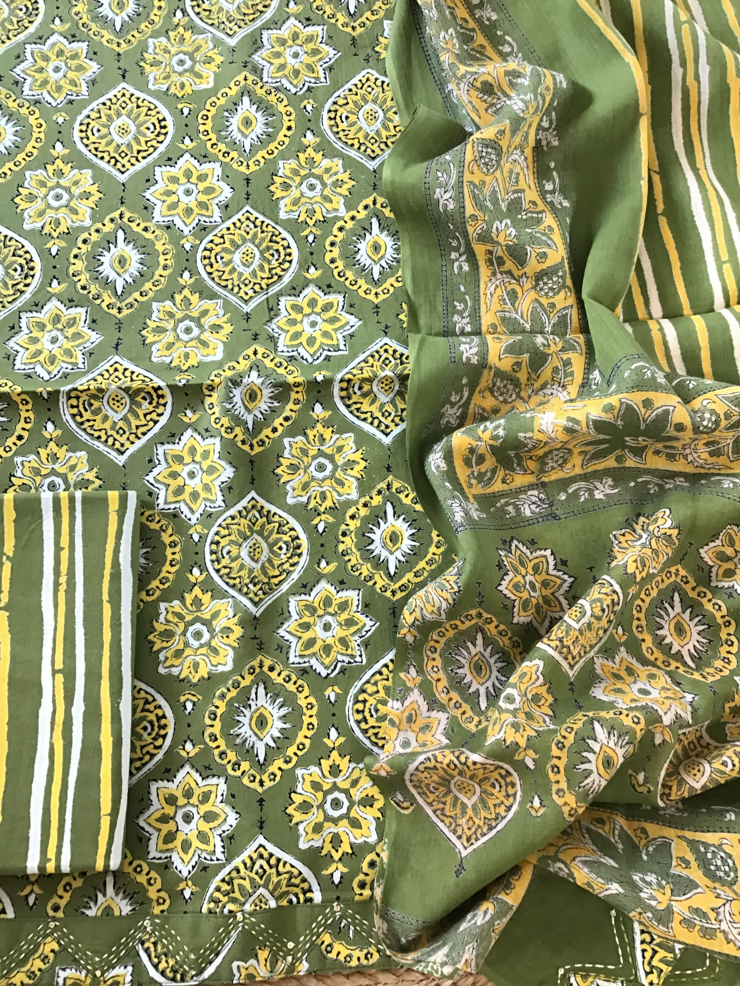 Pure Cotton Printed Embroidered Border Suit - Green