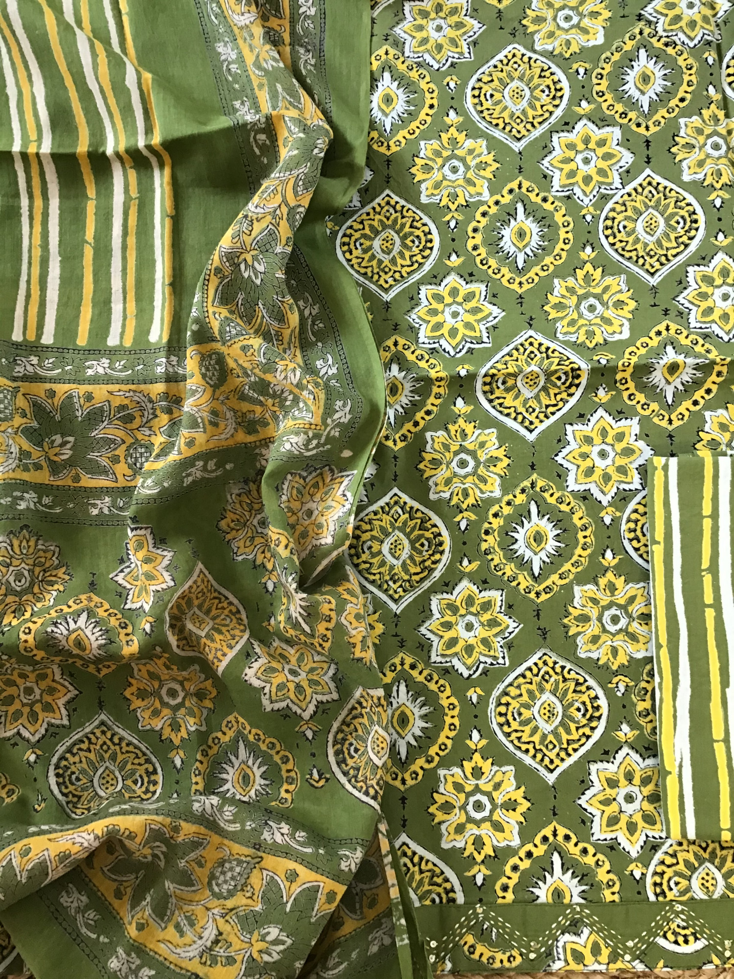 Pure Cotton Printed Embroidered Border Suit - Green