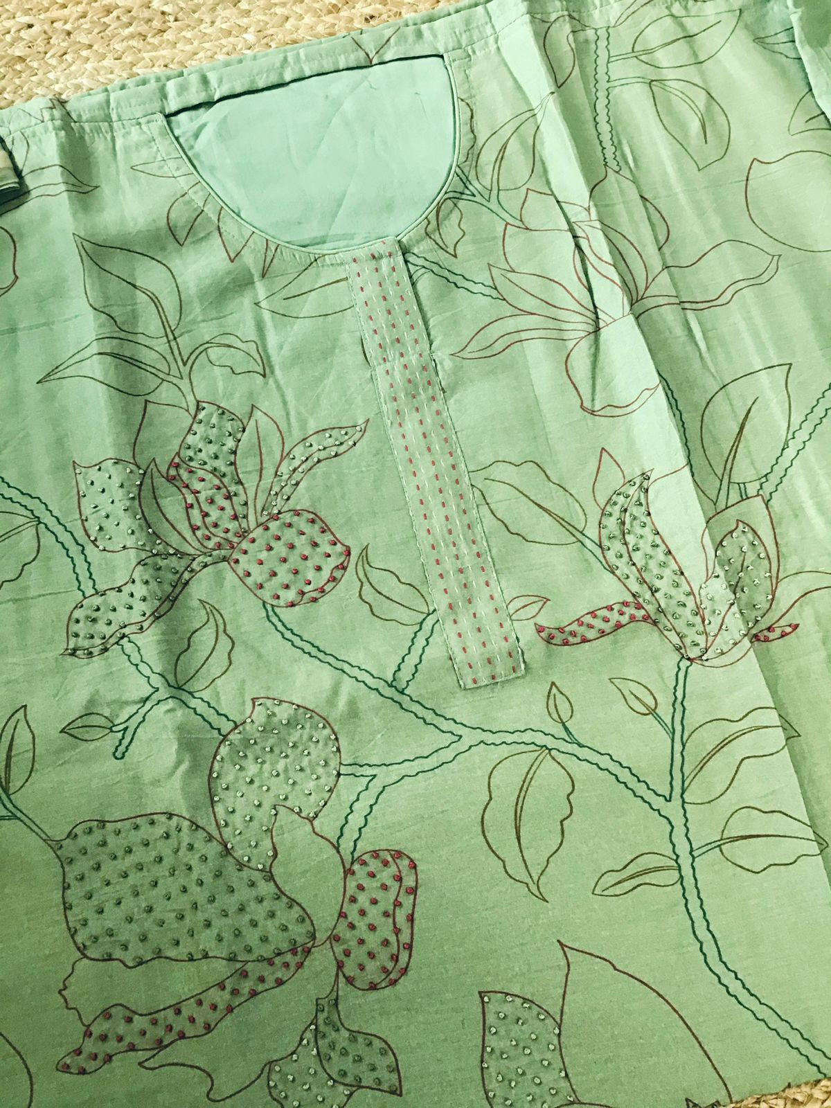 Pure Mul Chanderi Embroidered Suit - Green